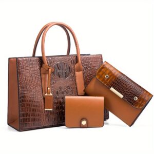 3Pcs Women's Bag Set - Crocodile Print Handbag Fashion Shoulder Bag Large Capacity Bag - Player Fashions