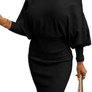 Dokotoo Womens Black Sweater Dress Elegant Off Shoulder Long Batwing Sleeve Elastic Waist Bodycon Mini Dresses for Women Sexy 2024 Fashion Medium at Player Fashions Women’s Clothing store - Player Fashions