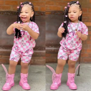 Baby Girl Summer Clothing Sets Short Sleeve Tops+Rainbow Color Shorts Kids Casual Clothes Children's Girls 2pcs Outfits 8Y - Player Fashions1501