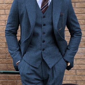 Men'S 3pcs Vintage Suit Tweed Wool Blend Herringbone Formal Wedding Party Event Tuxedo Casual Working Business Suit - Player Fashions