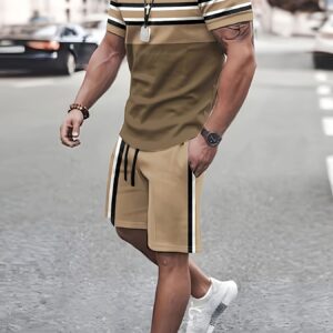 Men's plus size casual short-sleeved T-shirt and short pants set, 2-piece set - Player Fashions