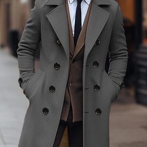 Men Tweed Pea Coat Casual Solid Color Warm Long Sleeve Double Breasted Winter Cardigan for Streetwear Outerwear - Player Fashions