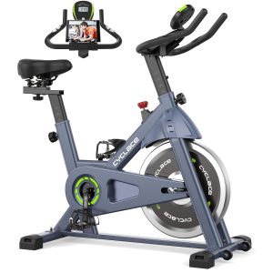 1 Premium Indoor Exercise Bike with Silent Belt Drive - Heavy-Duty Flywheel, Non-electronic, Adjustable Saddle, And Upgraded LCD Display - Black with Teal Accents, Valentines Gifts - Playerfashions
