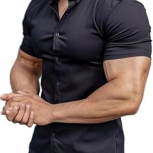 EOUOSS Men’s Muscle Fit Dress Shirts Stretch Athletic Slim Fit Short Sleeve Casual Button Down Shirt Black 2X-Large  Clothing, Shoes & JewelryRufus AIRufus AI  - Player Fashions (Our Amazon Discount Price $16.99)