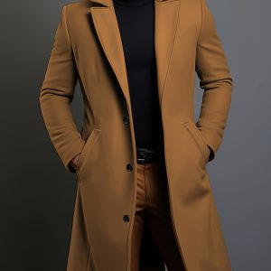 Men'S Classic Solid Color Polyester Long Sleeve Coat with Notch Lapel and Welt Pocket Design, Casual Style, Non-Stretch Fabric, Button Detail, Regular Fit for Daily Commuting Business Fall/Winter Collection - Player Fashions
