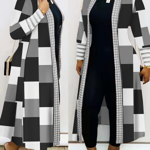 Cozy Color Block Stitching Long-sleeved Coat Cardigan, Black Open Front Casual Jacket for Women - Player Fashions