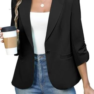 ELLEVEN Womens Blazer Business Casual Suit Jacket Slim Fit Fitted Ruched 3/4 Sleeve Petite Crop Blazer Dressy Full Lining Lightweight Outfits Coat Cardigan with Padded Shoulder Black Medium at Amazon Women’s Clothing storeRufus AIRufus AI - Player Fashions (Our Amazon Discount Price $41.82)