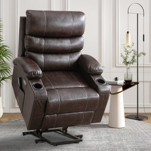 Electric Power Lift Chair With Heat And Massage, Cup Holders, USB Ports - Recliners For Elderly Lift Chairs (Brown) - Playerfashions