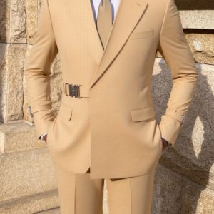 Men's 2pcs Suit Metal Belted Formal Event Party Groomsman Wedding Suit Casual Business Working suit - Player Fashions