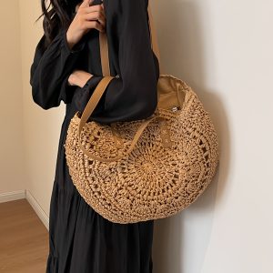 Large Beige Woven Tote Bag - Durable, Zipper Closure, Perfect for Beach & Everyday Use - Player Fashions