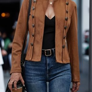 Vintage Solid Color Double-breasted Jacket - Women'S New Long-sleeved Decorative Design - Player Fashions