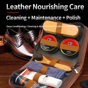 8pcs Universal Faux Leather Shoe Care Kit - Colorless Shoe Wax, Conditioner, Cleaner, Brush, and Towel for Genuine Faux Leather Maintenance and Polishing - Player Fashions