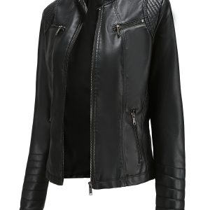 [Retro Elegant Jacket] Autumn Winter Retro Elegant Women's Solid Color Zipper Jacket with Side Pockets, N788 Stock - Player Fashions