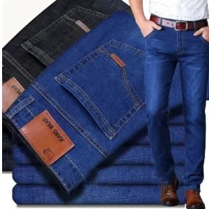 New Men Comfortable Soft Business Fashion Straight Casual Denim Trousers Male Brand Clothing Light Luxury Stretch Slim Fit Pants - Player Fashions