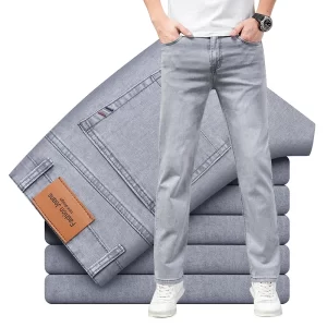 Summer Thin Men's Elastic Cotton Jeans Fashion Gray Comfortable Business  Straight Casual Pants Brand Male Clothes Trousers - Player Fashions 200000343