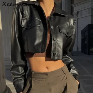 Xeemilo Autumn Faux Leather Short Jacket - Player Fashions 200000345