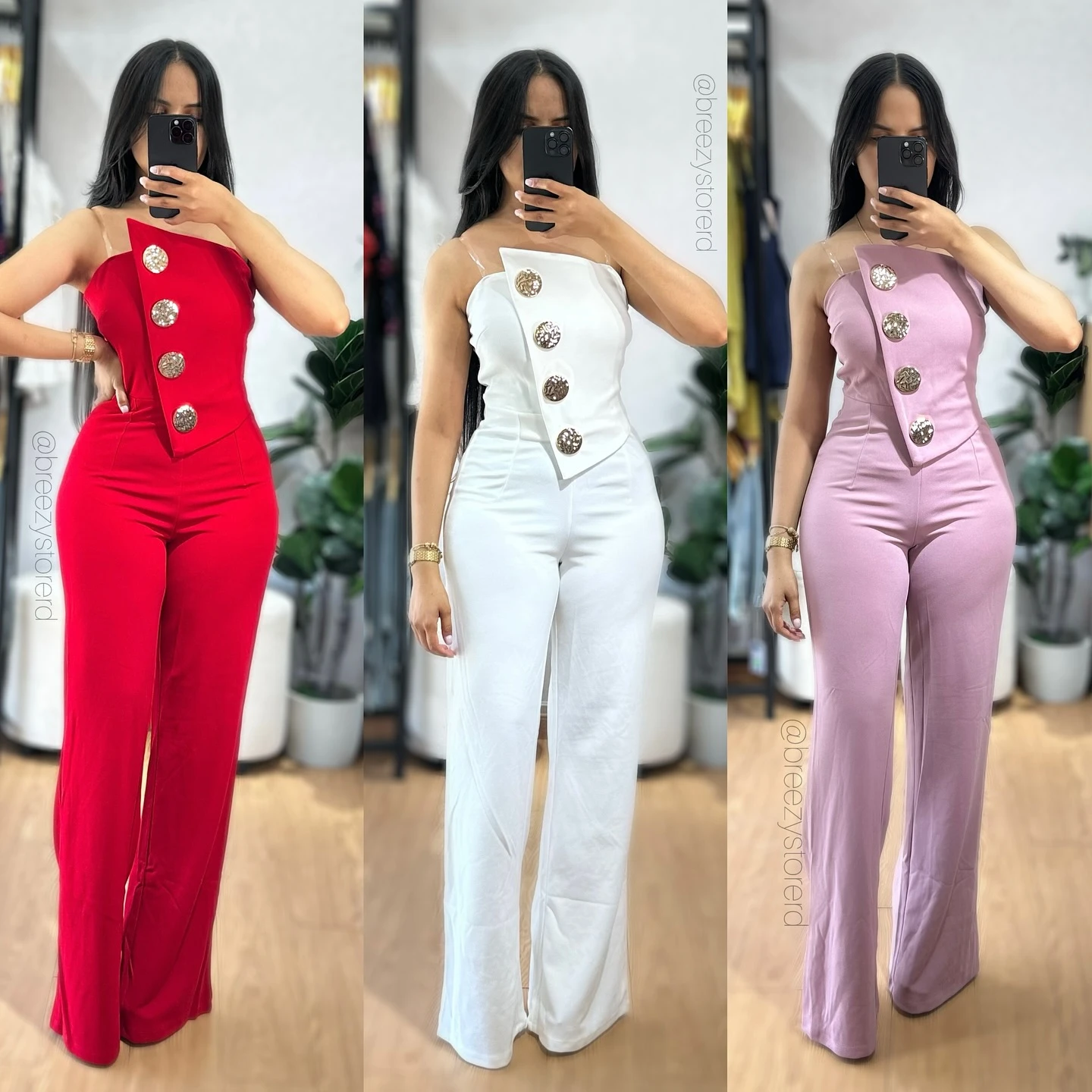2024 Asymmetrical Bandeau Strapless Jumpsuit Metal Button Decor Casual Overalls - Player Fashions - Image 3