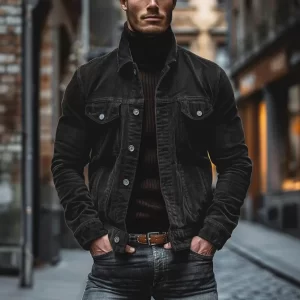 Streetwear Vintage Corduroy Jackets Turn Down Collar Leisure Pocket Washed Tooling Cotton Button-Up Mens Jacket Trendy- Player Fashions 200000343