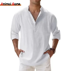 New Cotton Linen Shirts for Men Casual Shirts Lightweight Long Sleeve Henley Beach Shirts Hawaiian T Shirts for Men - Player Fashionns 200000343