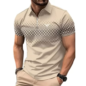 Men Personality Summer Fashion Sport Short Sleeve Casual Lapel Zipper Polo Shirt Men Print Polyester Quick Drying Polo Shirt Top - Player Fashions 200000343