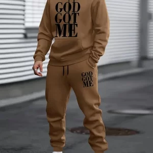 Casual hoodie and sweatpants set - fleece lining, long sleeves, printed design | machine washable - Player Fashions 200000343