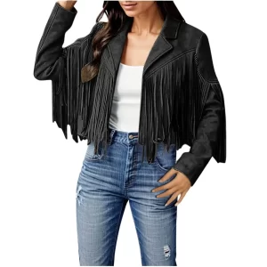 Winter Jackets For Women Fringe Suede Leather Jackets Tassel Motorcycle Cropped Coats Turndown Collar Open Front куртка женская - Player Fashions 200000345