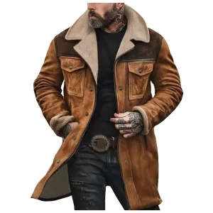 Mens Winter Warm Fleece Jackets Medium Long Jacket With Pockets Vintage Casual Street Jacket Overcoat Male Outerwear Tops - Player Fashions 200000343