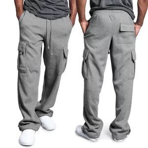 Mens Sweatpants Straight Fit Joggers for Sports and Streetwear Loose Oversized Drawstring Long Pants Men Multi-pocket Pants - Player Fashions 200000343