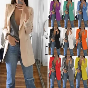 European and American Fashion Casual Suit Polo Neck Slim Fit Cardigan Temperament Women's Coat Spring and Autumn 2024 - Player Fashions 200000345