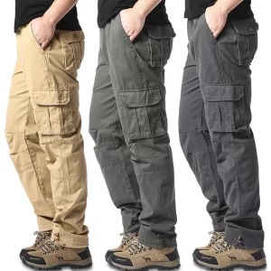 Large Pocket Loose Overalls Men's Outdoor Sports Jogging Tactical Pants Elastic Waist Pure Cotton Casual Work Pants - Player Fashion