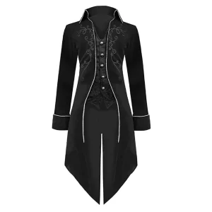 Steampunk Tailcoat Women Vintage Medieval Button Up Trench Coats Holloween Embroidery Irregularity Hem Cosplay Victorian Costume - Player Fashions