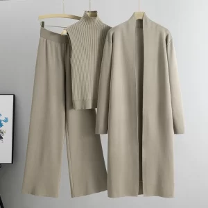 Spring Autumn 3 Piece Women Cardigan Tracksuits Fashion Knitted Pant Set Ladies Sweater Suit Vintage Fashion Ladies 3 Piece Set - Player Fashions