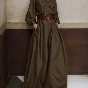 2024 High Waisted Wide Leg Jumpsuit - Spring Long Sleeve Loose Button V Neck Office - Player Fashions