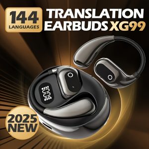 144 Languages AI Language Translator Earbuds - Real-Time 3-in-1 OWS Translation Device with Wireless, Rechargeable Battery & USB Charging for Travel, Business & Learning, Translator Earbuds Real Time - Player Fashions