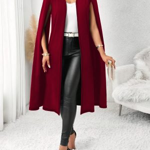 [Red Blazer] Sleeveless Elegant Red Women's Blazer | Open-Front, Long Flowing Design, Polyester, Versatile for Fall & Winter, Perfect for Casual or Formal Occasions - Player Fashions