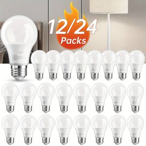 12/24pcs 5000K A19 E26 LED Bulb, Bright White, 60 Watt Equivalent LED Bulb, A19 Standard Bulb, 800 LM, 80+CRI, 15, 000 Hours, E26 Head, Efficient 9W White LED Bulb for Bedroom, Living Room. - Playerfashions