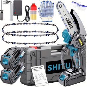 [Cordless Mini Chainsaw] Cordless Mini Chainsaw, Lightweight & Portable | Handheld Electric Tree Cutter with Splash Guard, Security Lock, Rechargeable Battery, And Safe Trimming for Quick Cutting Of Tree Branches, Courtyard, Household, And Garden, Gifts for Man - Playerfashions
