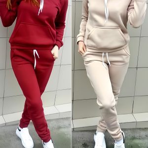 Los Angeles Style, Solid Color Casual Two-piece Hoodie, Slim-fit Long-sleeved Hooded Pocket Top, Stretch Waist Sports Rope Pantsuit, Casual Wear. Girlfriend Gifts, Halloween And Christmas Gifts. Casual Home Wear Fashion Clothing. - Playerfashions