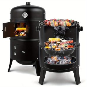 Portable 3-in-1 BBQ Charcoal Grill & Smoker with Built-in Thermometer - Adjustable Height, Fire Pit & Spacious Grill, No Electricity Needed, Durable Steel Construction for Backyard, Camping, Tailgating (Black, 31x16x19"), Backyard Grilling, Compact Design, Reliable Performance, Temperature Control, Backyard Chefs - Playerfashions