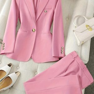 Autonomous Patterned Solid Color Romantic Double-Breasted Suit Jacket + Pants - Playerfashions