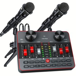 [All-in-One] Podcast Equipment Bundle | 2 Condenser Microphones | All-in-One Audio Interface DJ Mixer | Live Sound Card | Recording Studio Kit | Singing Broadcast, Live Streaming, Gaming - Playerfashions