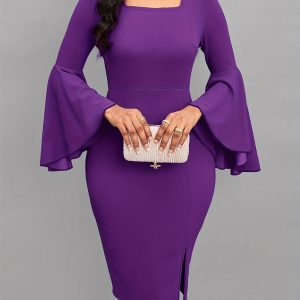 Elegant Women's Hip-Hugging Dress - Fashionable, Versatile, Solid Color for Spring and Autumn - Playerfashions
