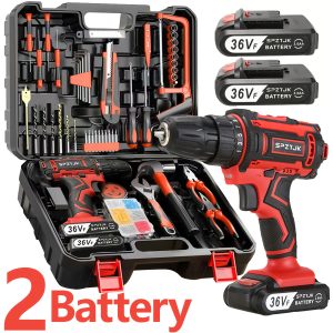 SPZTJK 128pcs Electric Drill Tool Kit - Essential Home Tool Kit, 2Battery Cordless Drill Driver, 2-Speed, with Hand Tools, Screwdriver, Drill Bits, And Tool BOX for DIY, Home Repair, Christmas Gift, Electric Drill Cordless Rechargeable - Playerfashions