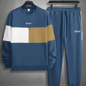 Men's Color Blocked Printed Sweatshirt Set, Casual And Comfortable Long Sleeved Pullover And Ankle Pants, Spring And Autumn Men's Pajamas - Playerfashions
