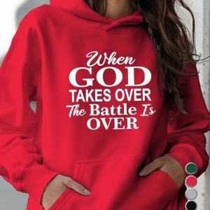 Women's Inspirational "When God Takes Over" Hoodie - Cozy Long Sleeve Pullover with Front Pocket, Red Geometric Print, 100% Polyester, Fall/Winter Casual Wear, Autumn Winter Apparel | Inspirational Hoodie | Front Pocket Design - Playerfashions