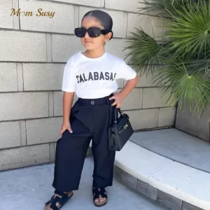 Baby Mädchen Jungen Anzug Hose Breites Bein Säugling Kleinkind Kind Knopf Hose Säugling Kleinkind Kind Casual Schule Hose Baby Kleidung 1-10Y - Playerfashions 1501