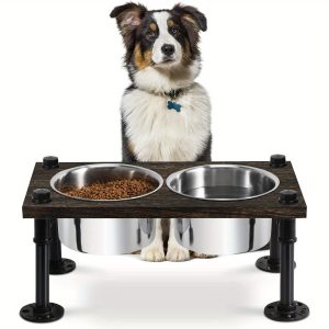 Elevated Dog Bowl Large Dog Lifting Dog Bowl Rack Farmhouse Dog Food and Water Rack Feeder with 2 stainless steel bowls Convenient and beautiful  - Playerfashions
