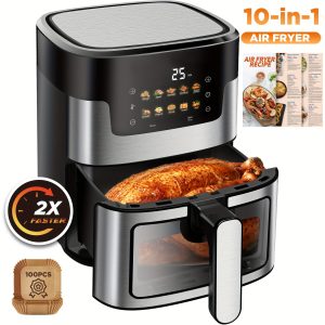 Air Fryer, 7.5QT Air Fryer Oven Oilless Cooker, 10-in-1 Hot Air Fryers with Digital LED Touch Screen, 10 Preset Cookings, Dishwasher-Safe Basket, Including Air Fryer Paper Liners 100pcs - Playerfasions