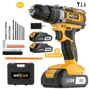 20V Cordless Drill Set, Impact Power Drill With 3/8 Inch Keyless Chuck, 18+3 Clutch Electric Drill With Work Light, Max Torque 45Nm, 2-Variable Speed & 2.0AH Batteries And Fast Charger - Playerfashions