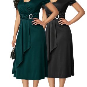 [Fashionable Evening Dress] Asymmetrical Hem Fashionable Women's Large Size Mini Skirt Evening Dress - Playerfashions